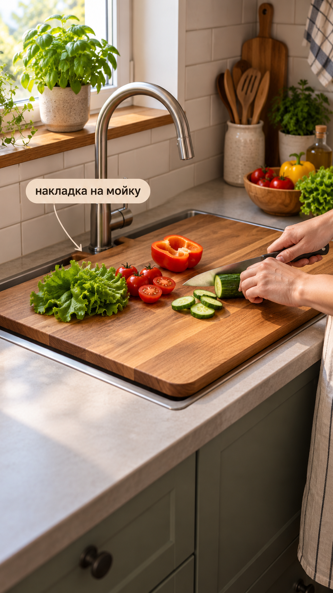 Крышка над мойкой освобождает место