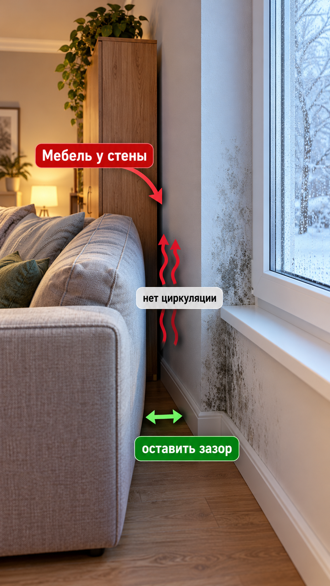 Редакторская реконструкция: Мебель у холодной стены или окна
