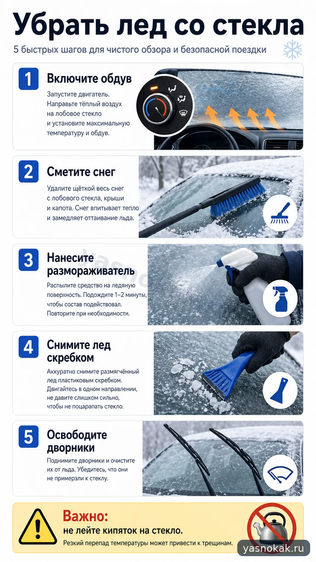 Схема: Как быстро убрать лед с лобового стекла автомобиля
