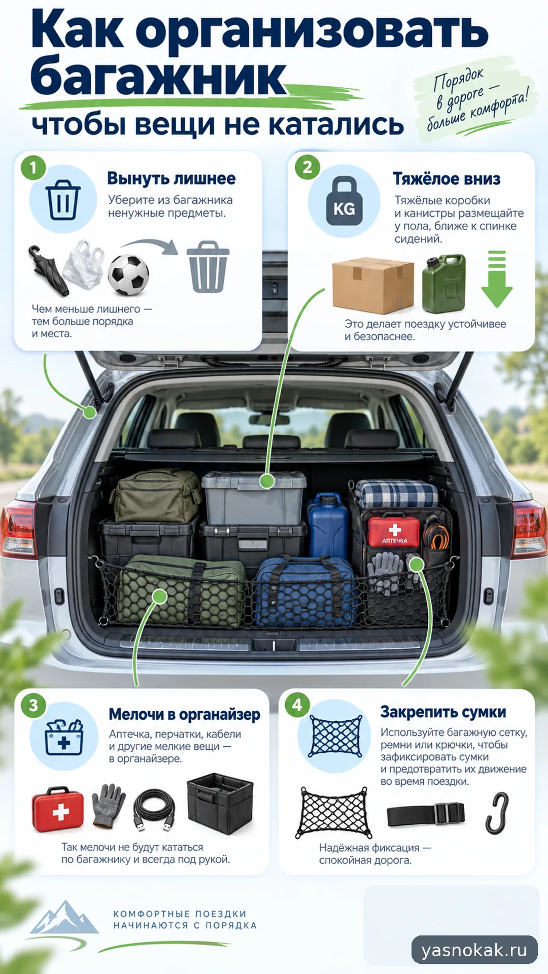 Схема: Как организовать багажник чтобы вещи не катались