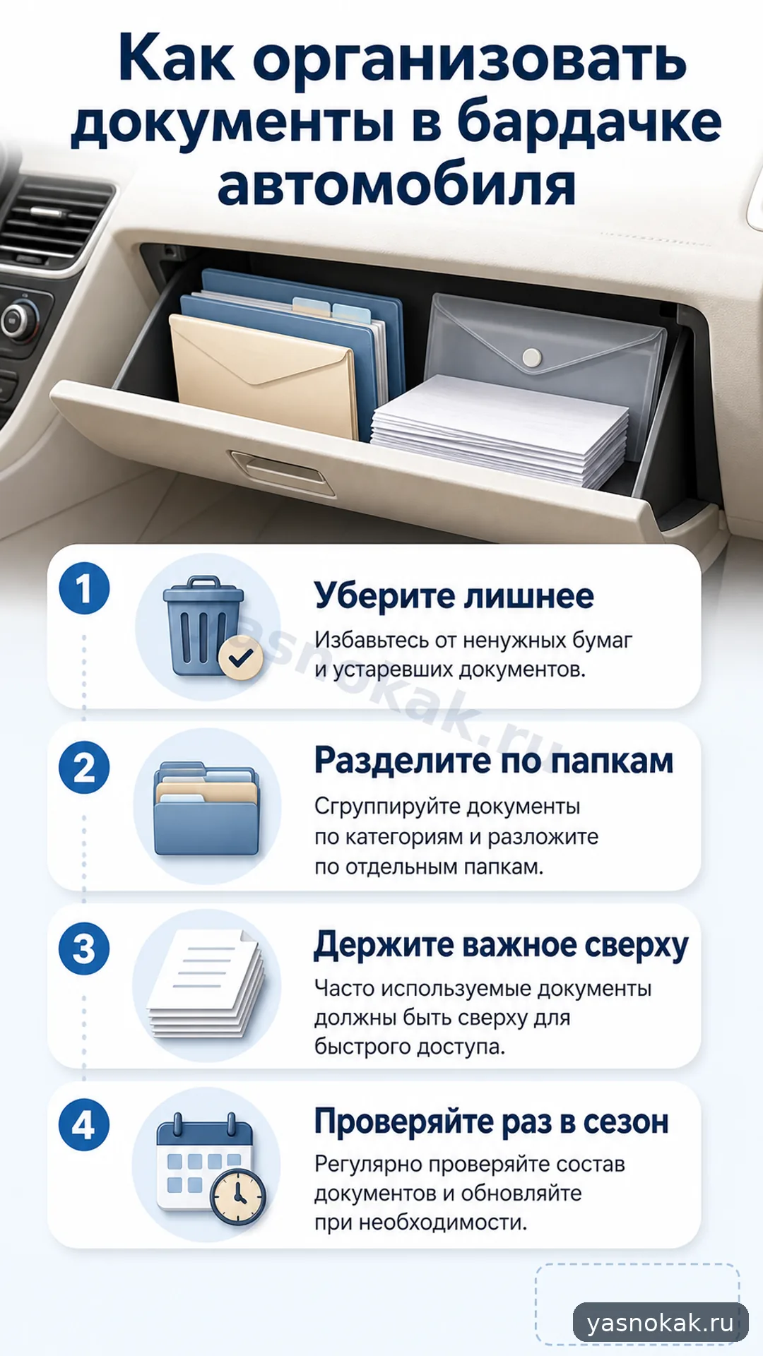 Схема: Как организовать документы в бардачке автомобиля