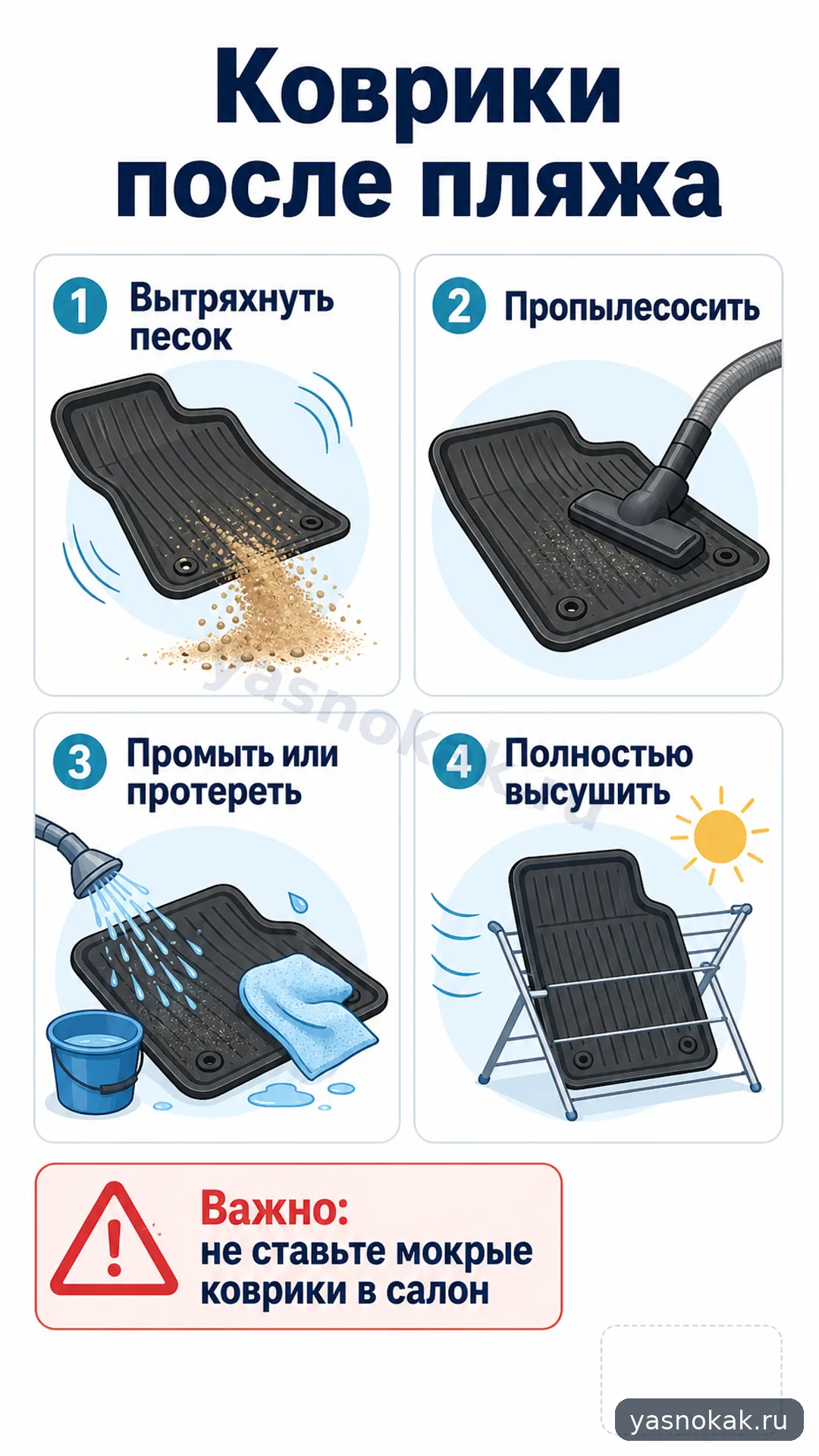 Схема: Как почистить коврики автомобиля после пляжа