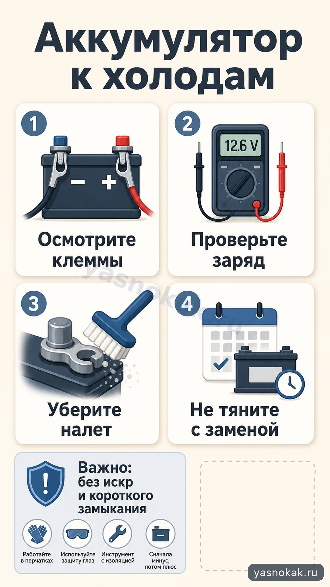 Схема: Как подготовить аккумулятор автомобиля к похолоданию