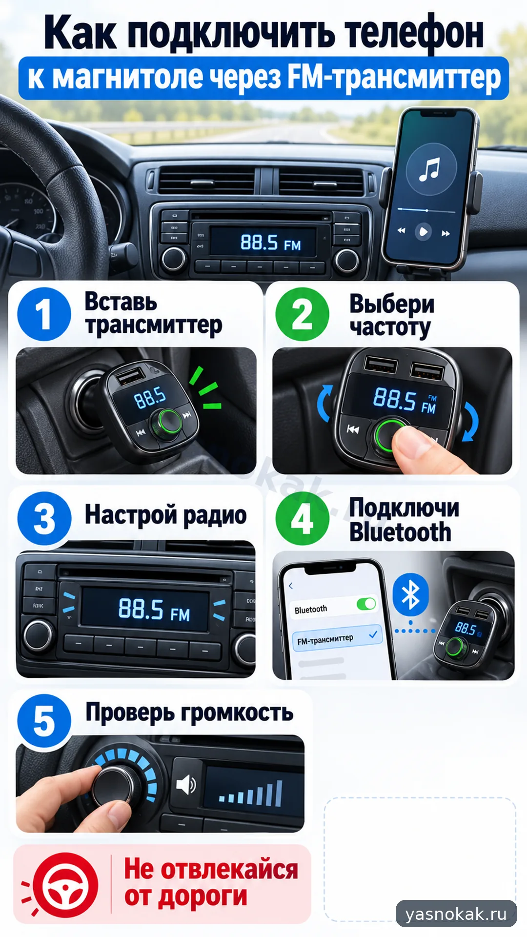 Схема: Как подключить телефон к магнитоле через FM-трансмиттер
