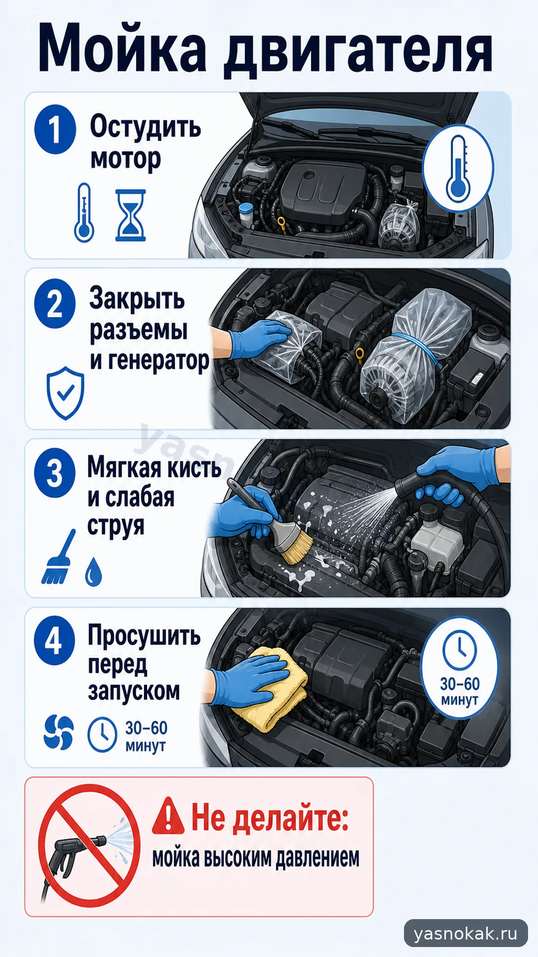 Схема: Как помыть двигатель автомобиля безопасно