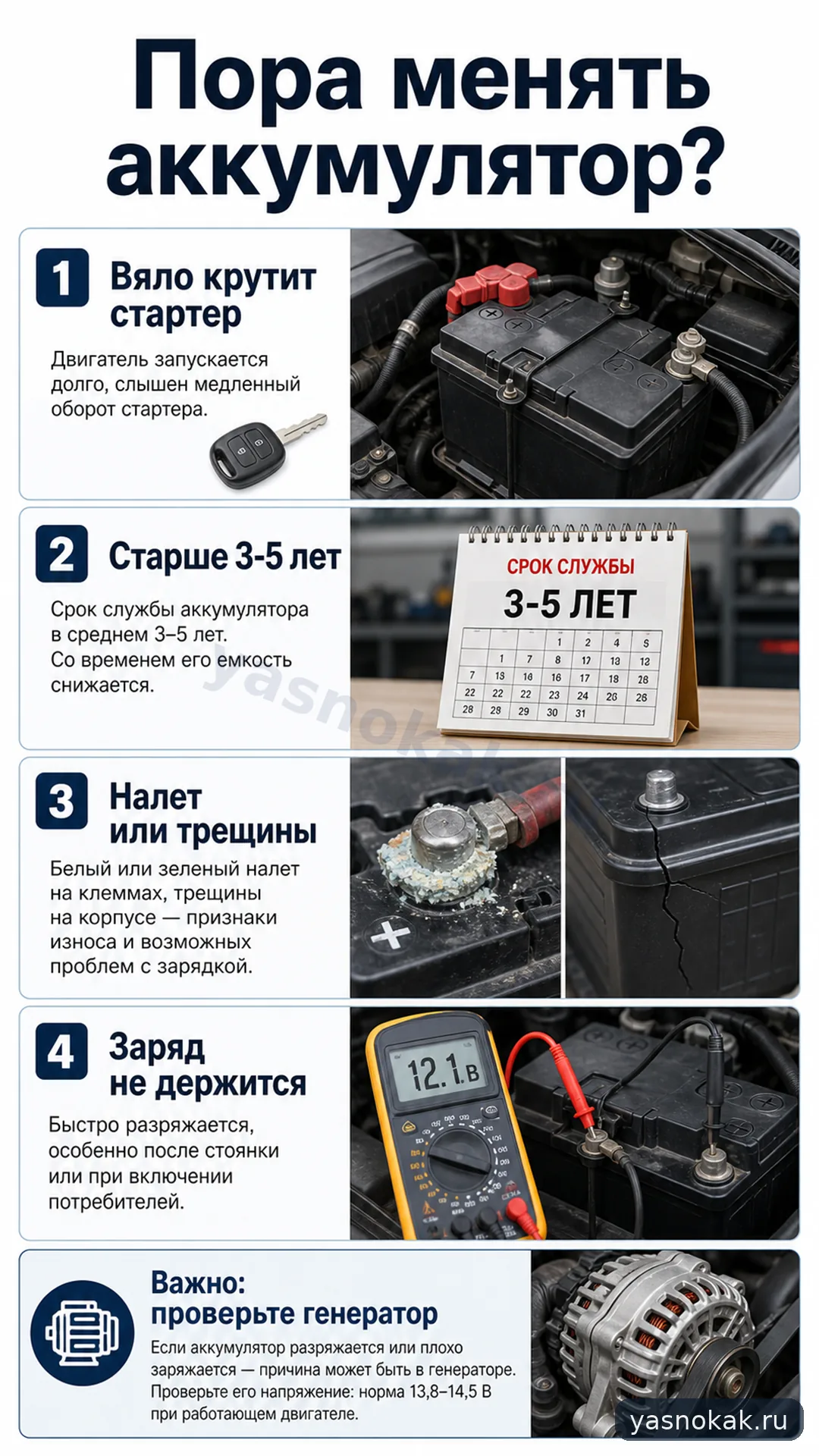 Схема: Как понять, что пора менять аккумулятор автомобиля