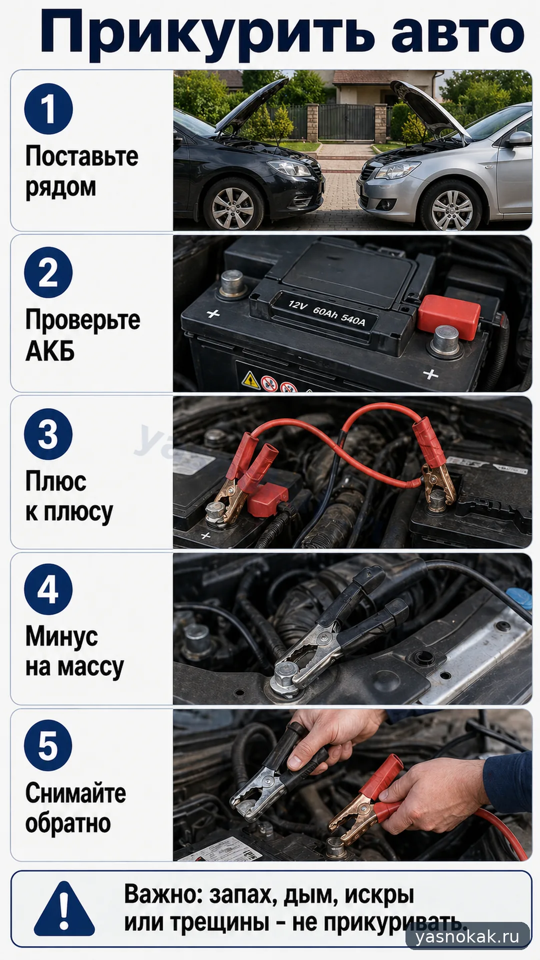 Схема: Как прикурить автомобиль от другого автомобиля