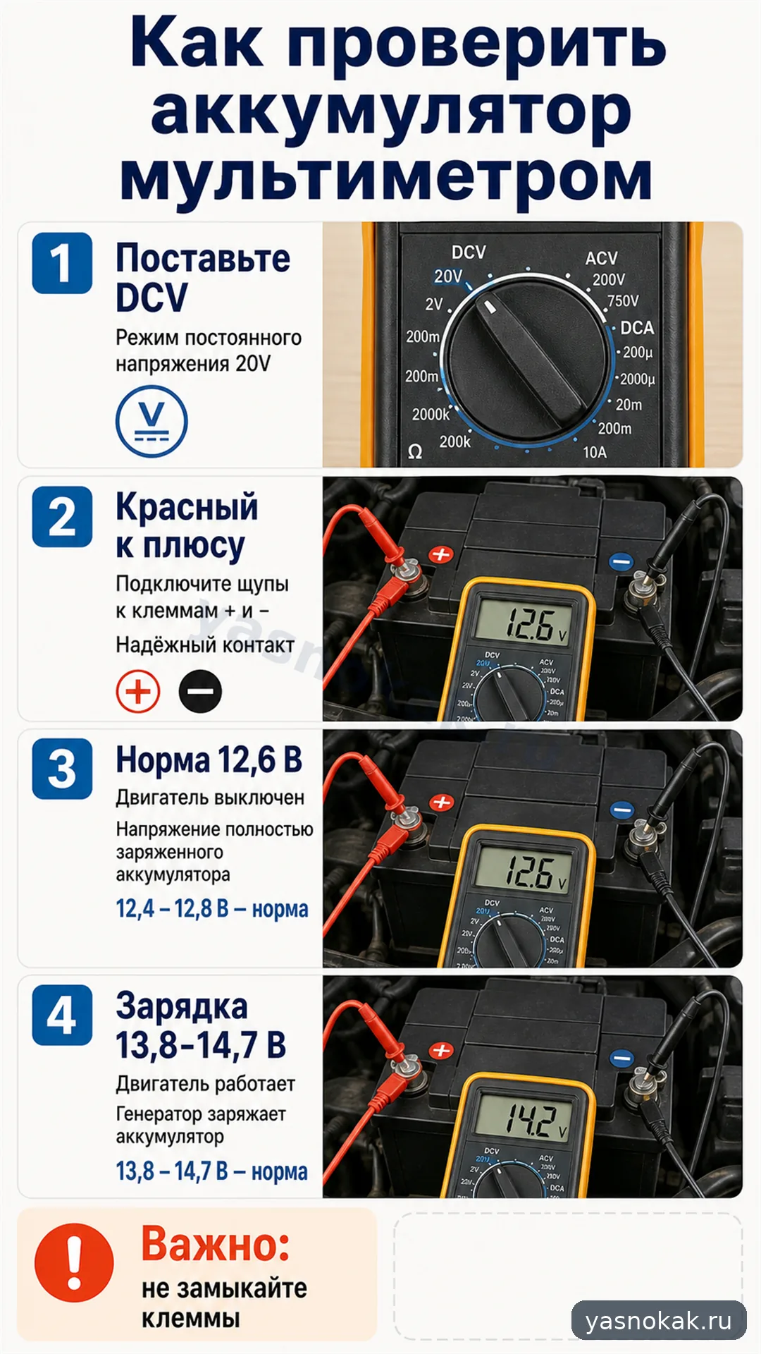 Схема: Как проверить аккумулятор мультиметром
