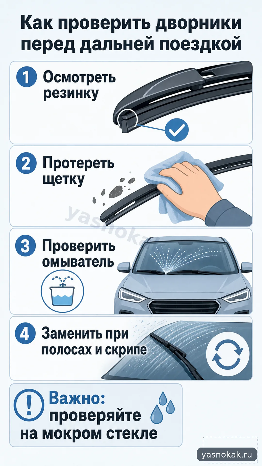 Схема: Как проверить дворники перед дальней поездкой