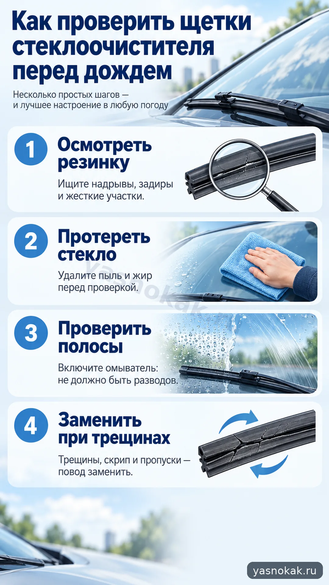 Схема: Как проверить щетки стеклоочистителя перед дождем