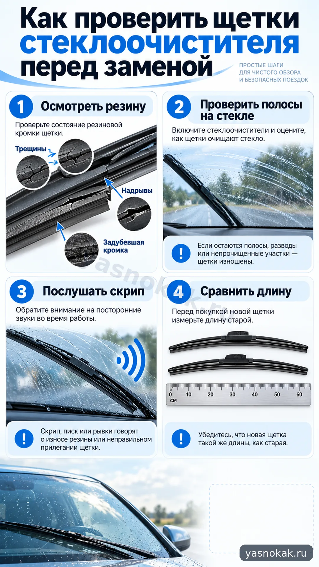 Схема: Как проверить щетки стеклоочистителя перед заменой
