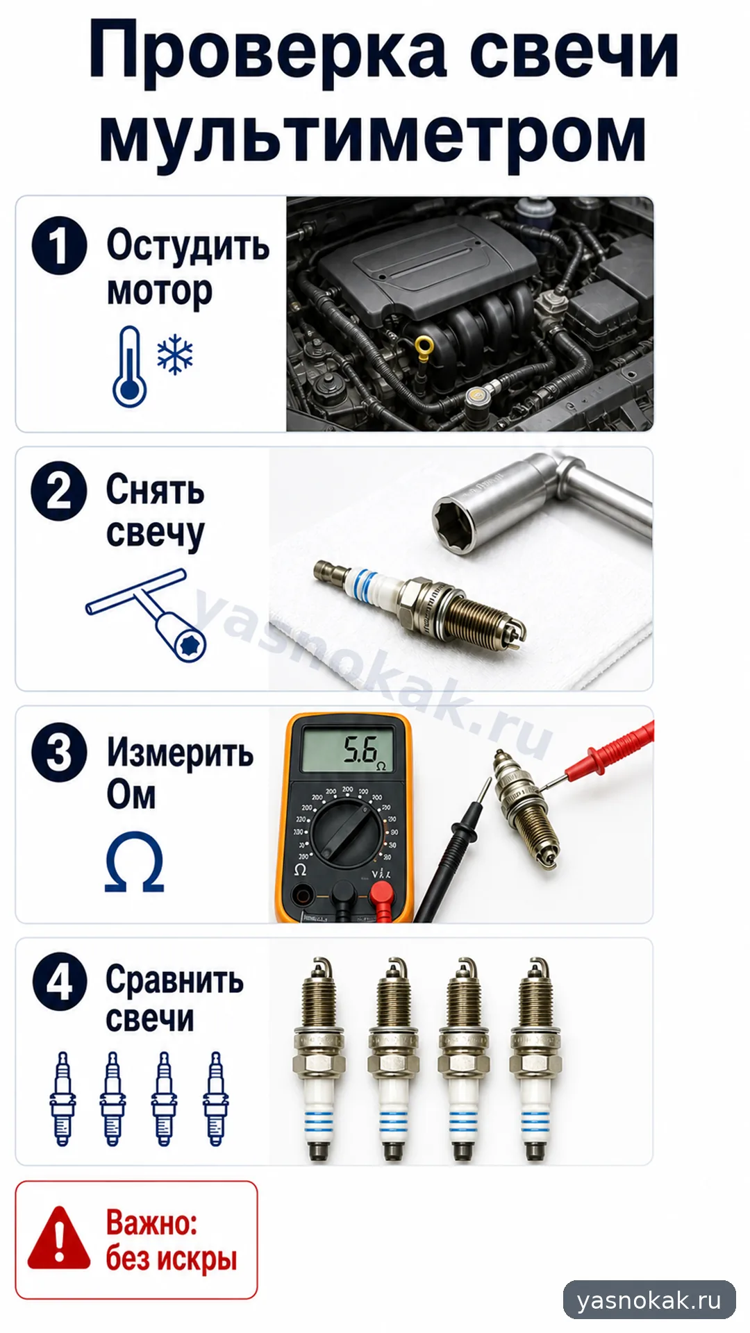 Схема: Как проверить свечи зажигания мультиметром