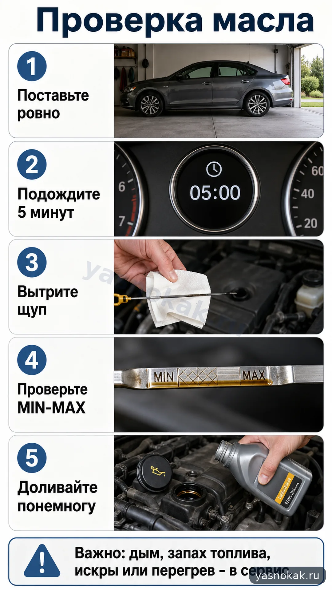 Схема: Как проверить уровень масла в двигателе