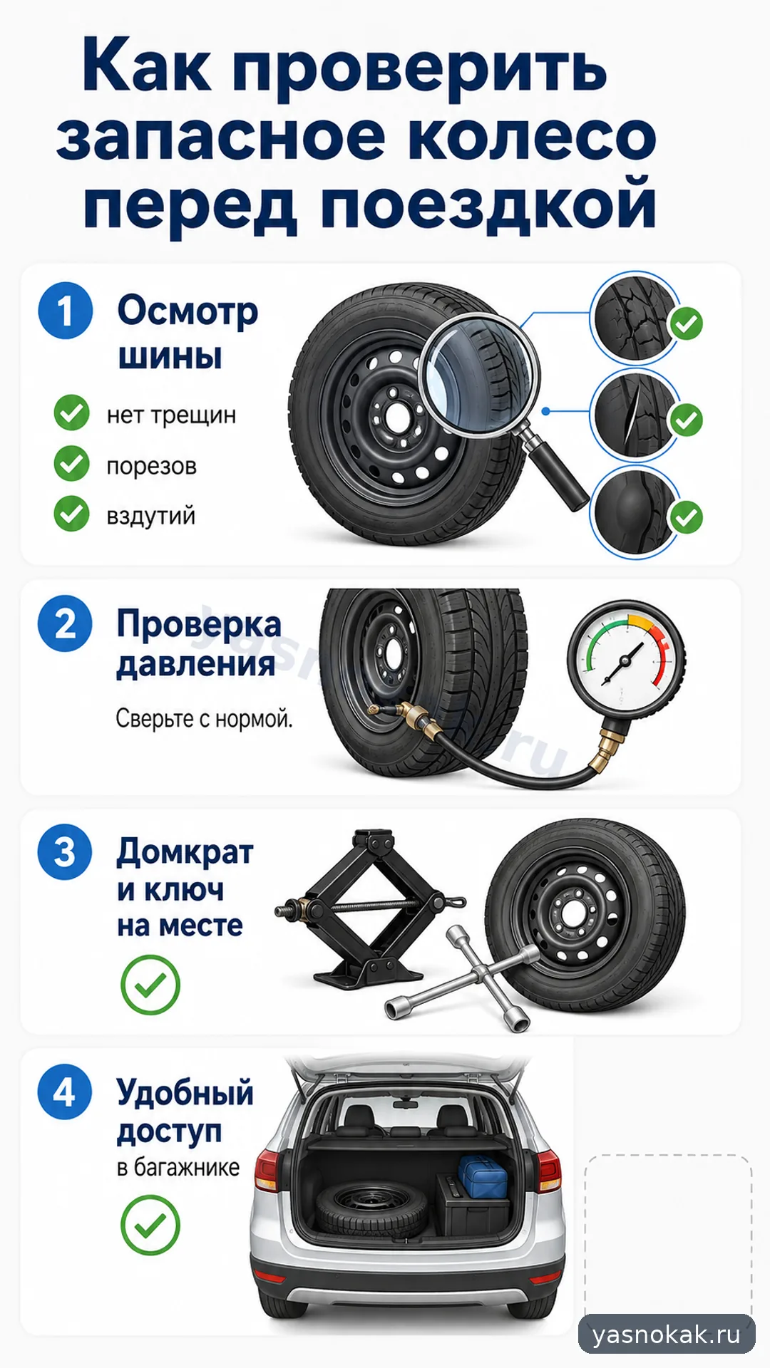 Схема: Как проверить запасное колесо перед поездкой