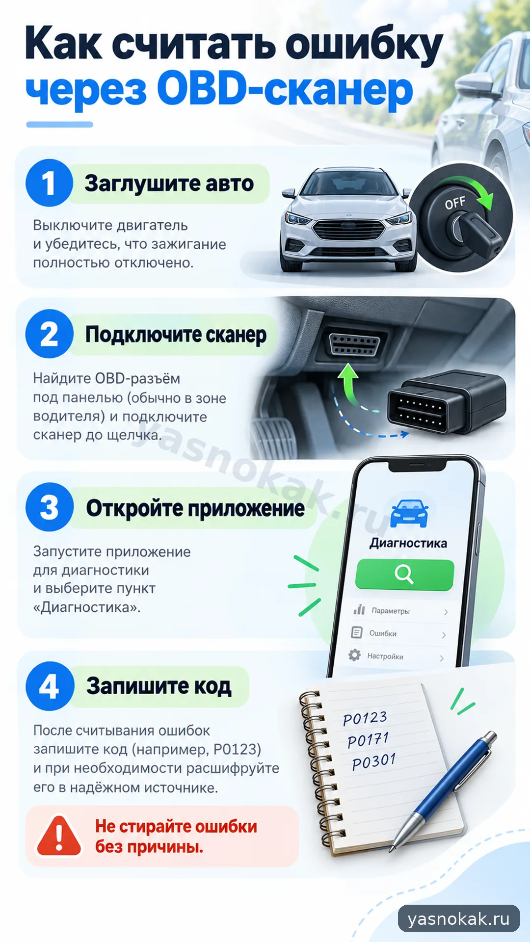 Схема: Как считать ошибку через OBD-сканер