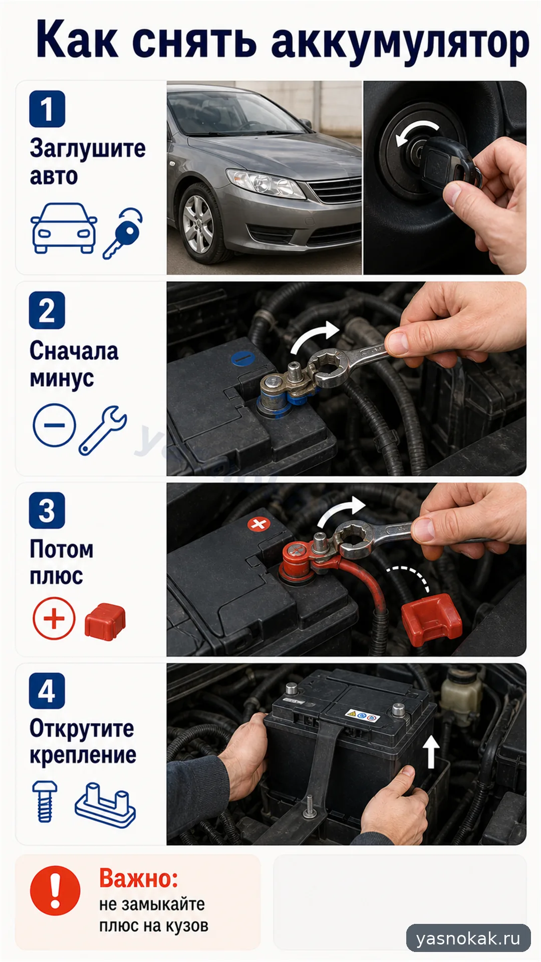 Схема: Как снять аккумулятор с машины