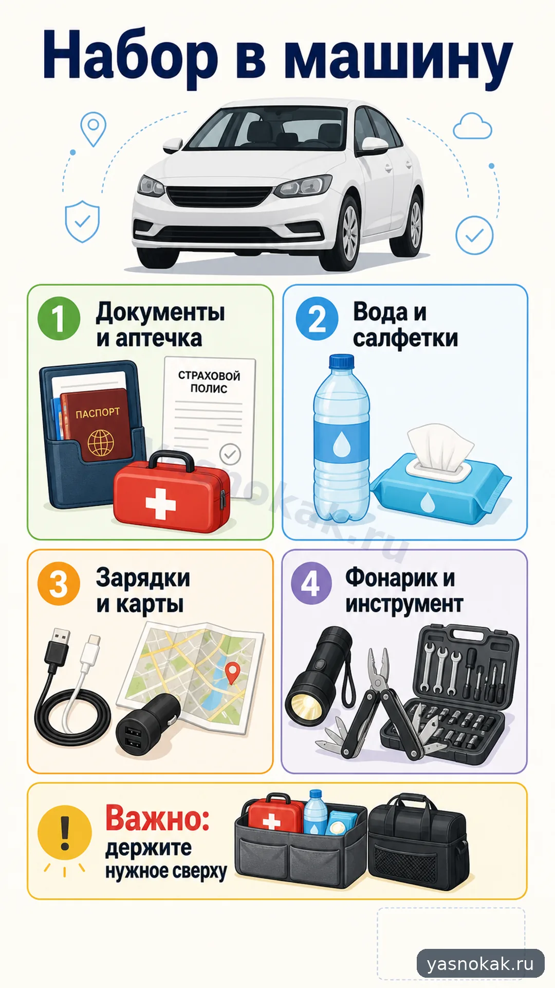 Схема: Как собрать набор в машину для отпуска