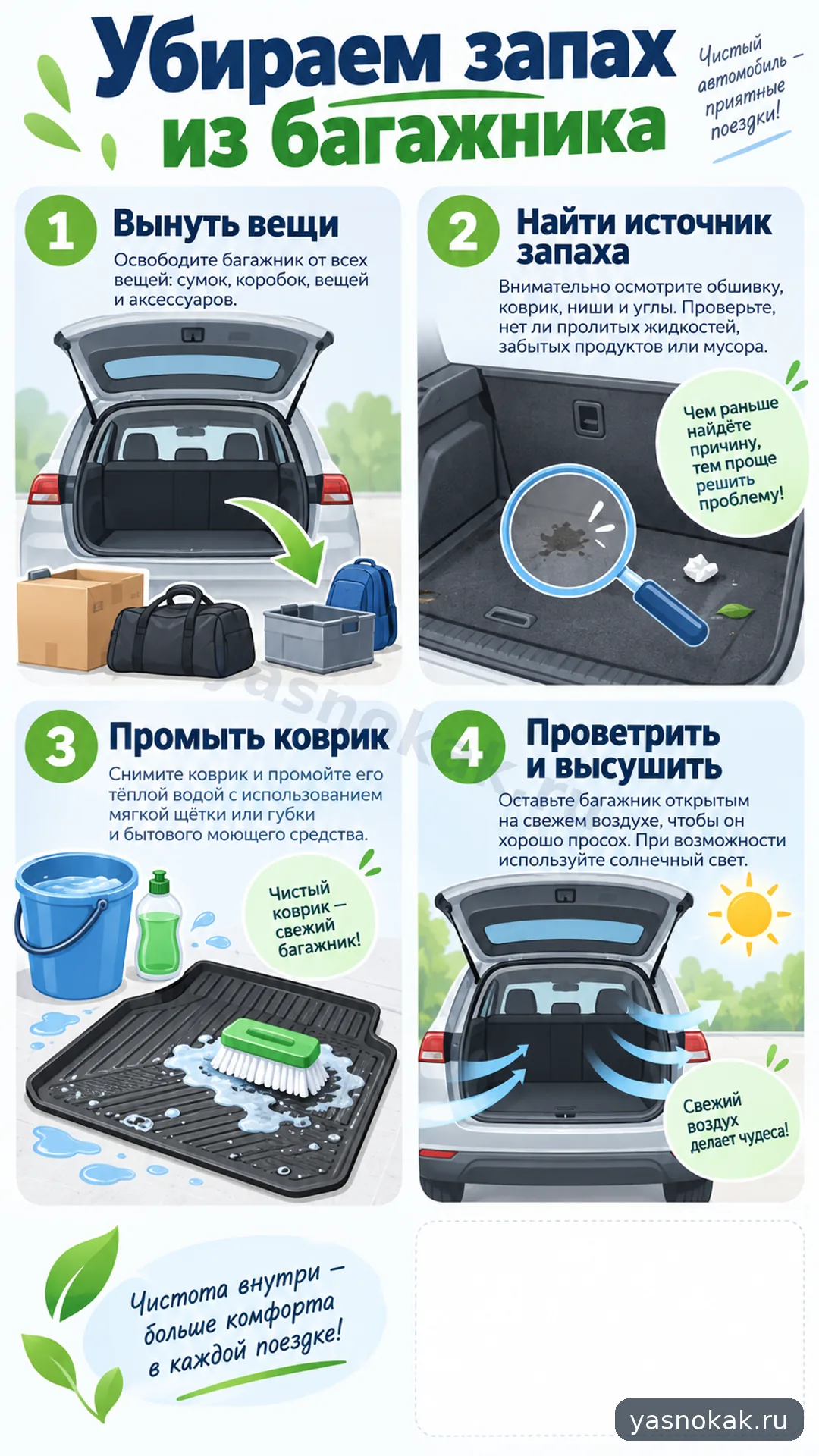 Схема: Как убрать неприятный запах из багажника