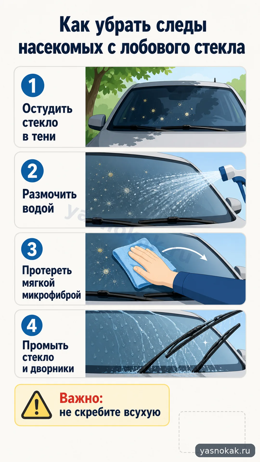 Схема: Как убрать следы насекомых с лобового стекла