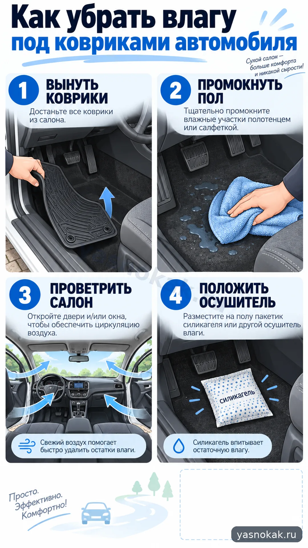 Схема: Как убрать влагу под ковриками автомобиля