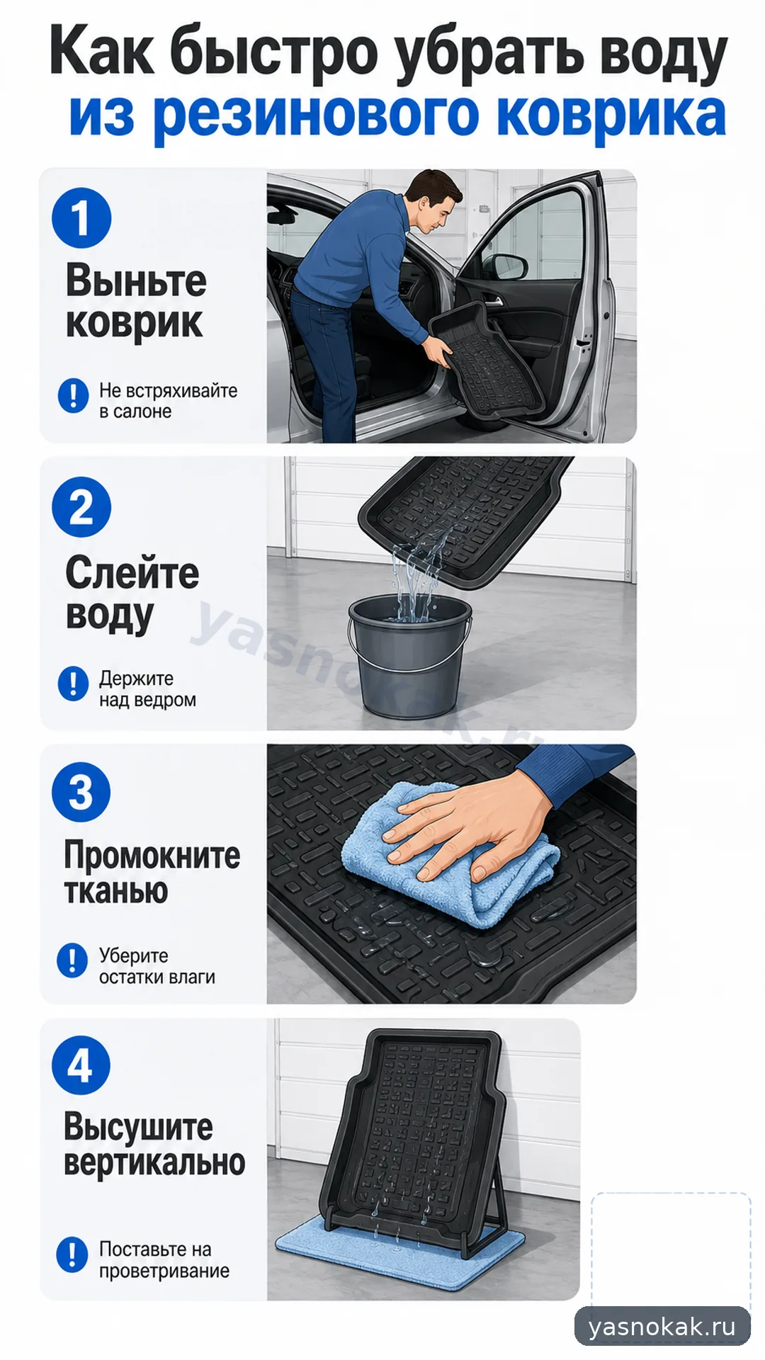 Схема: Как убрать воду из резиновых ковриков быстро