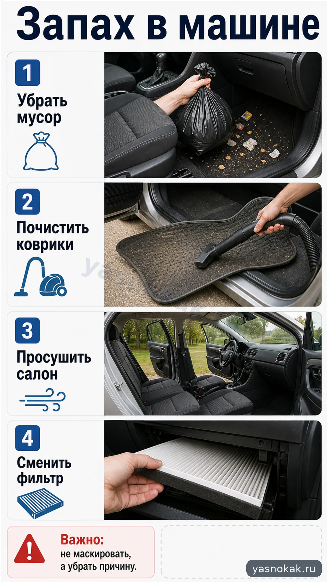 Схема: Как убрать запах в машине