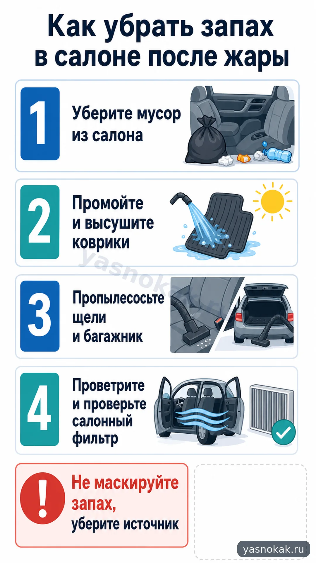 Схема: Как убрать запах в салоне после жары