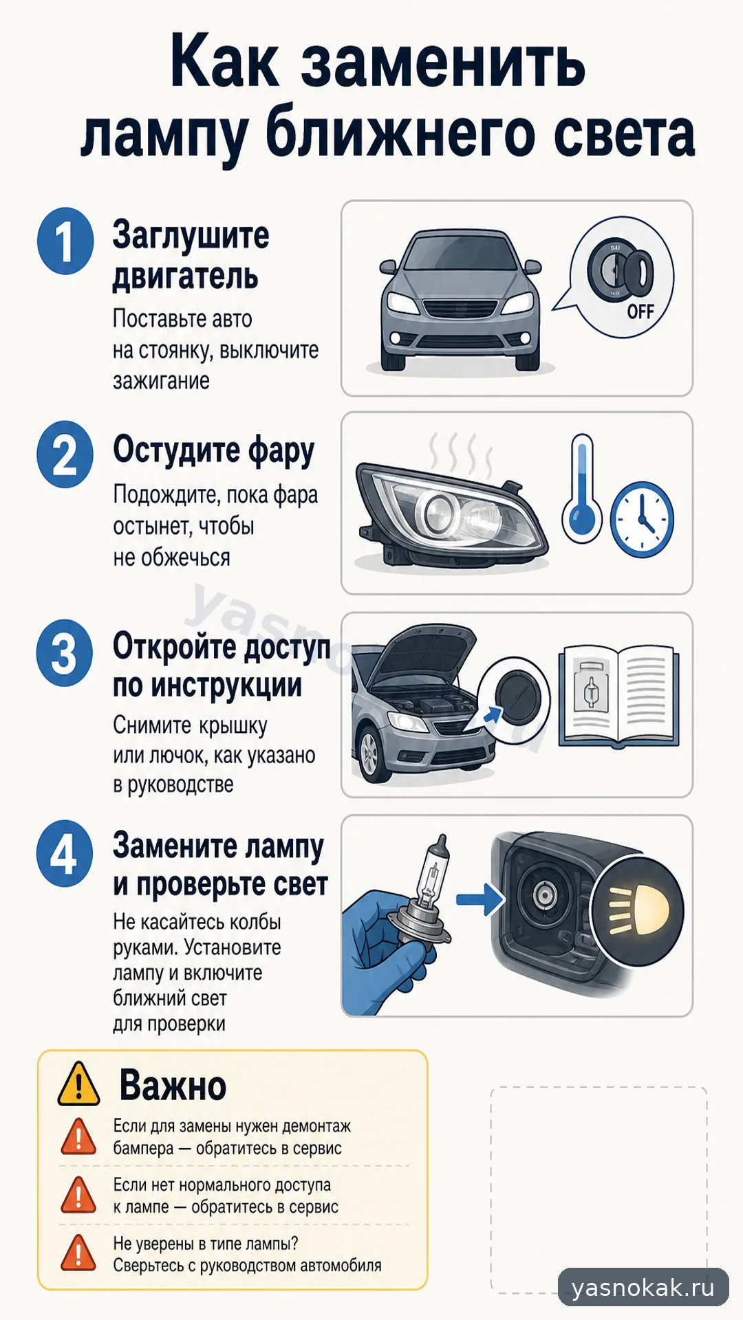 Схема: Как заменить лампу ближнего света