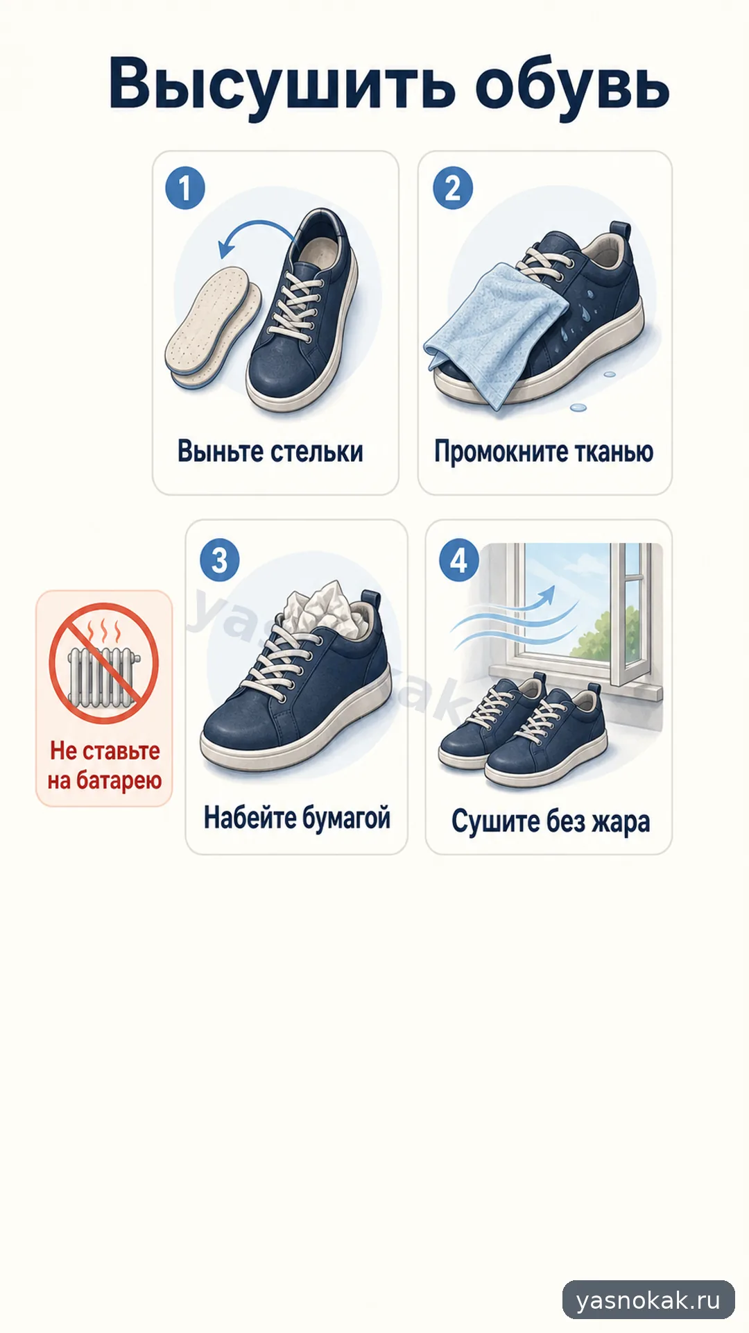 Схема: Как быстро высушить обувь после дождя