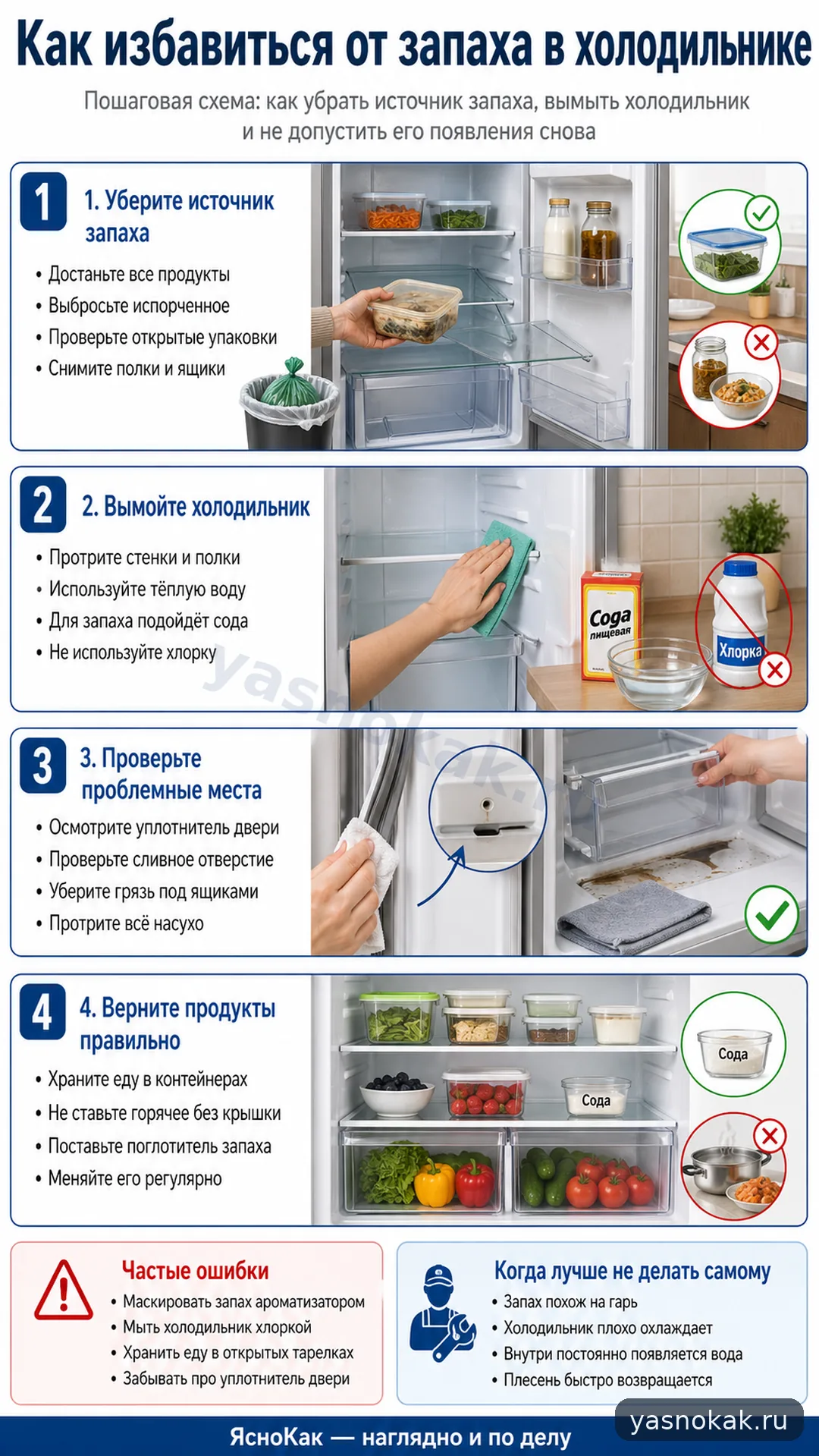 Схема: Как избавиться от запаха в холодильнике