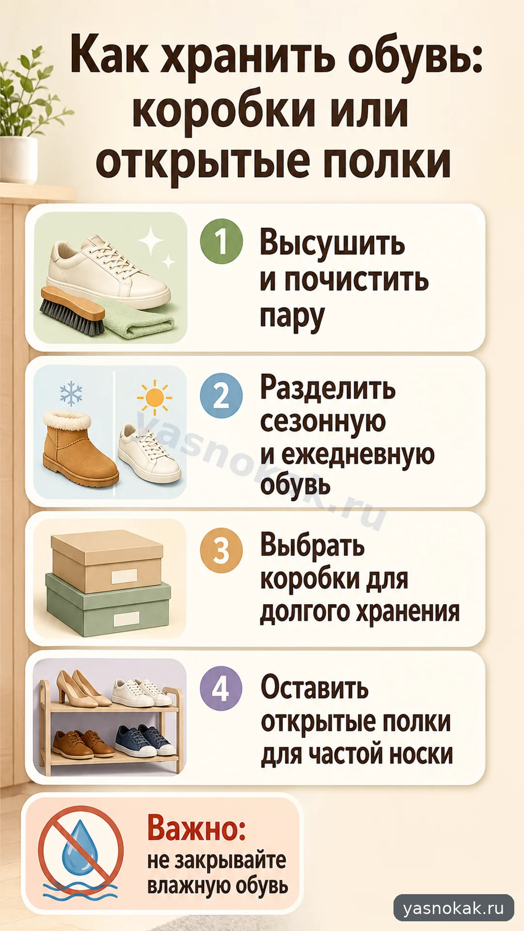 Схема: как лучше хранит обув в коробках или на открытых полках