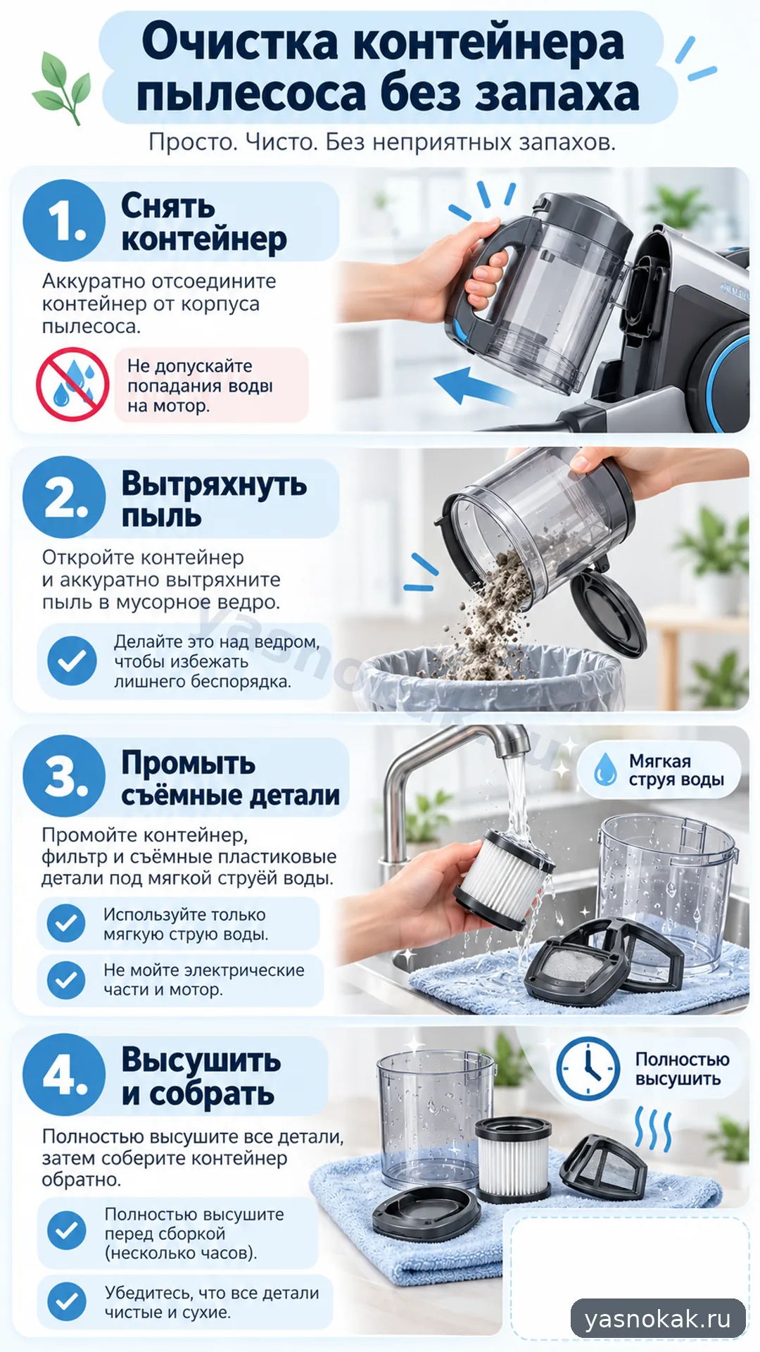 Схема: Как очистить контейнер пылесоса Samsung без запаха