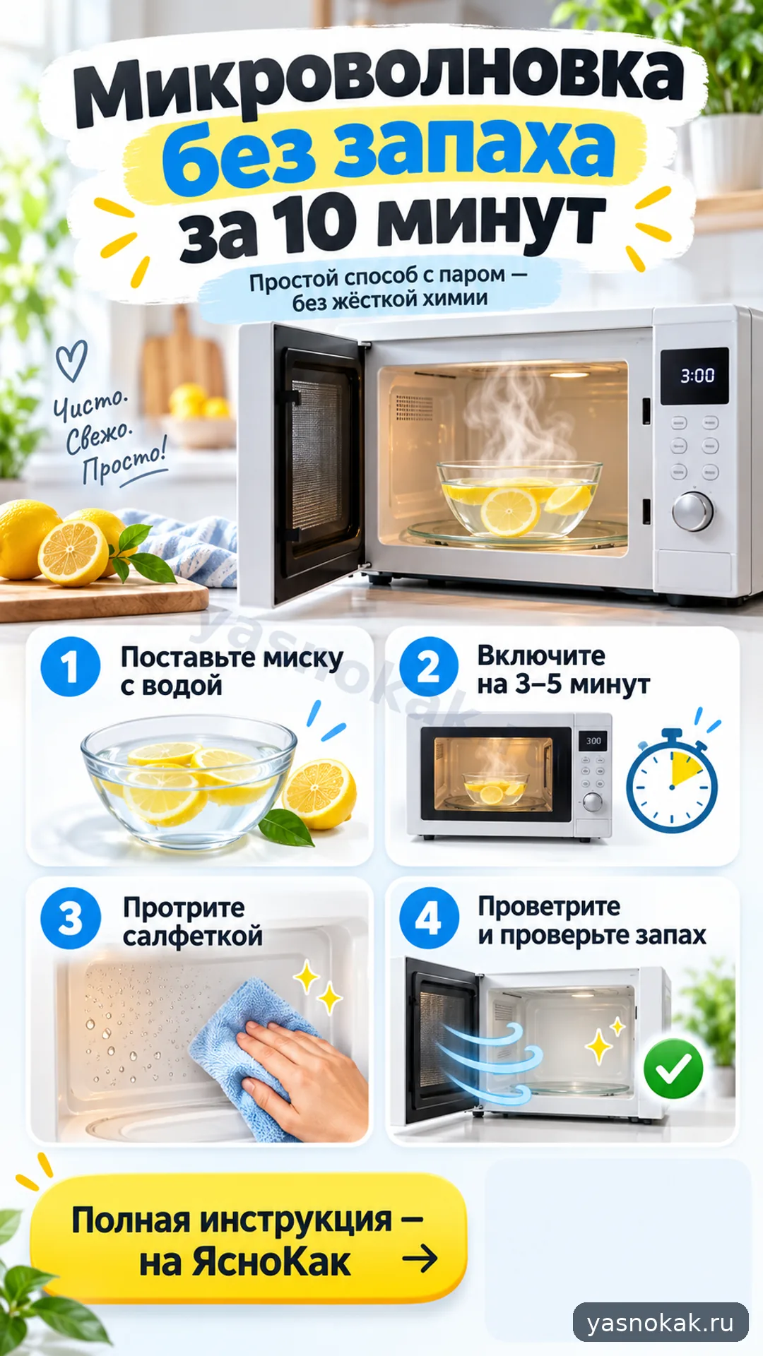 Схема: Как очистить микроволновку паром