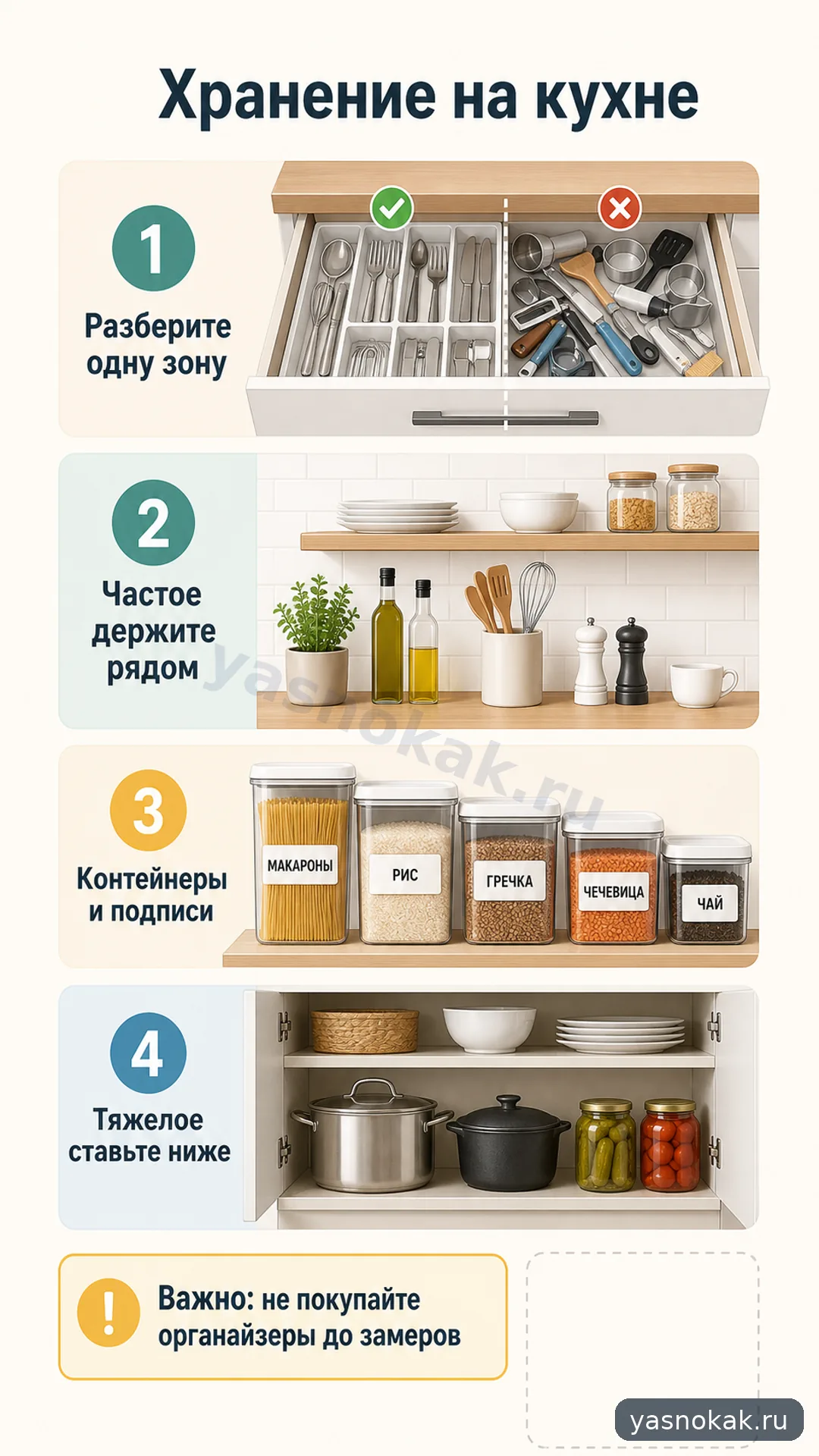 Схема: Как организовать хранение на кухне