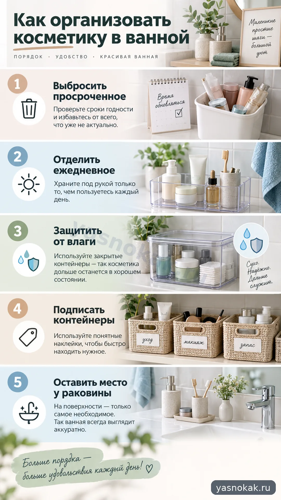 Схема: Как организовать косметику в ванной
