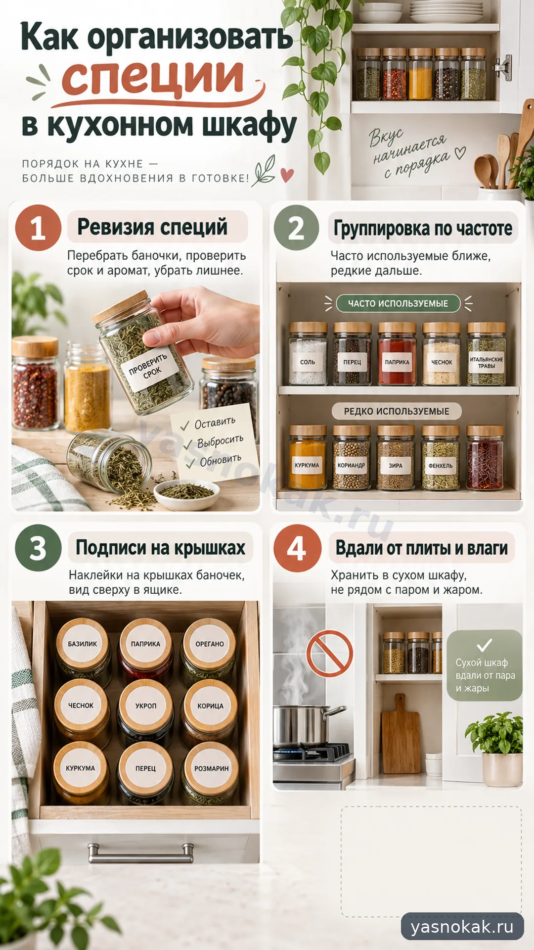 Схема: Как организовать специи в кухонном шкафу