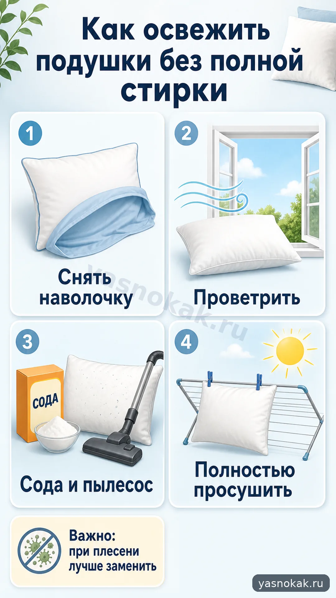 Схема: Как освежить подушки без полной стирки
