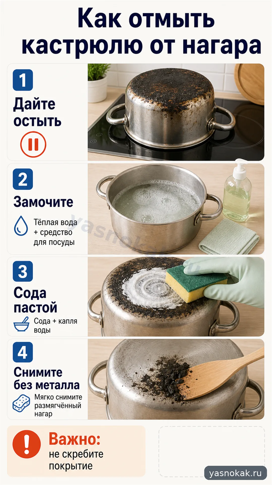 Схема: Как отмыть кастрюлю от нагара