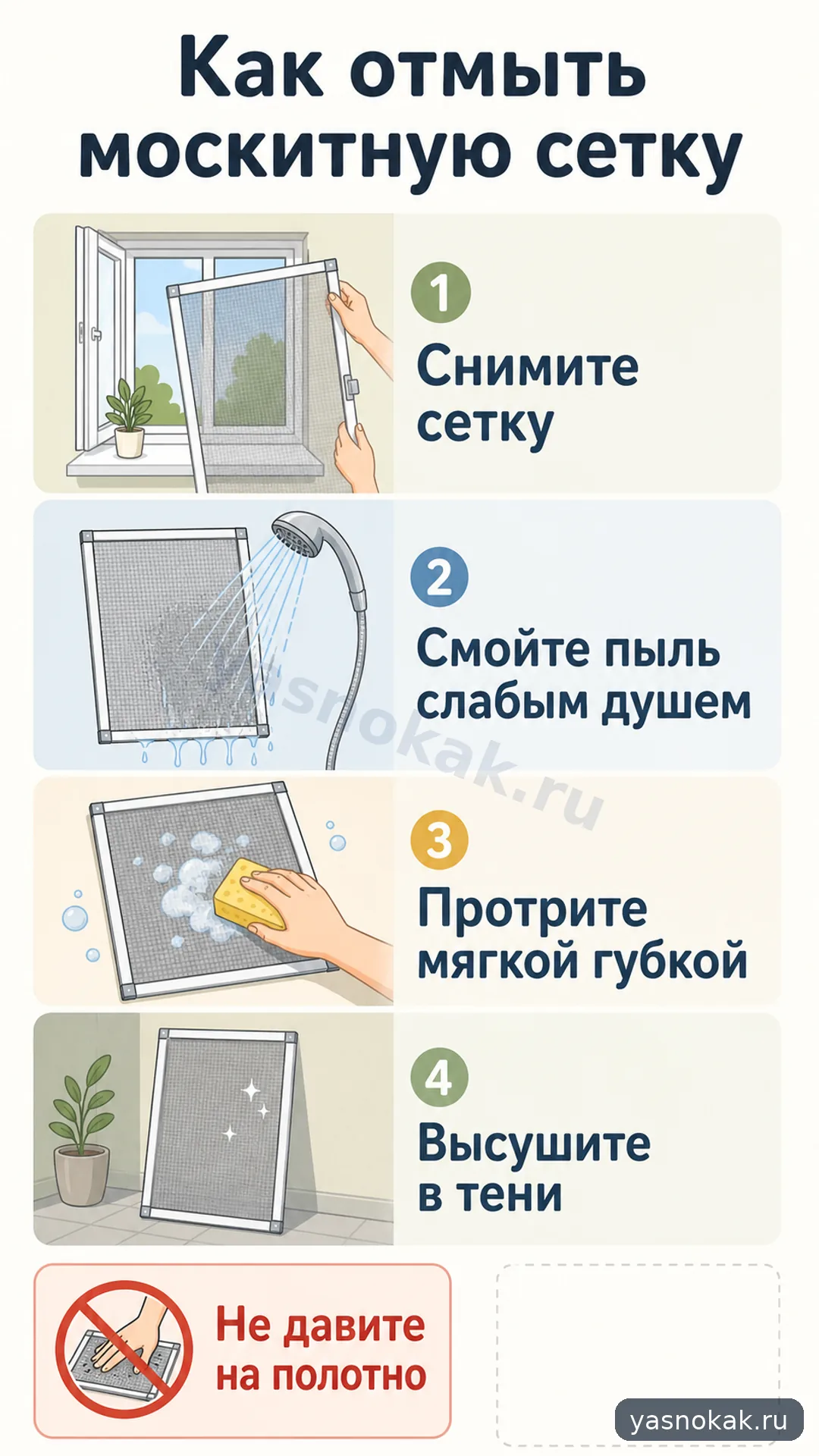 Схема: Как отмыть москитную сетку на окне