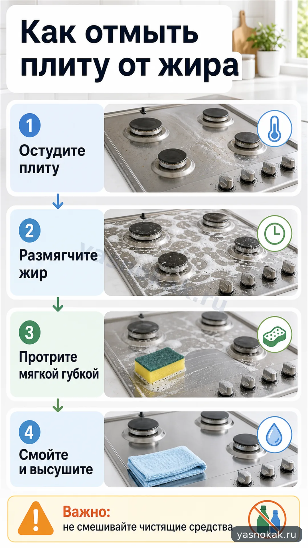 Схема: Как отмыть плиту от жира