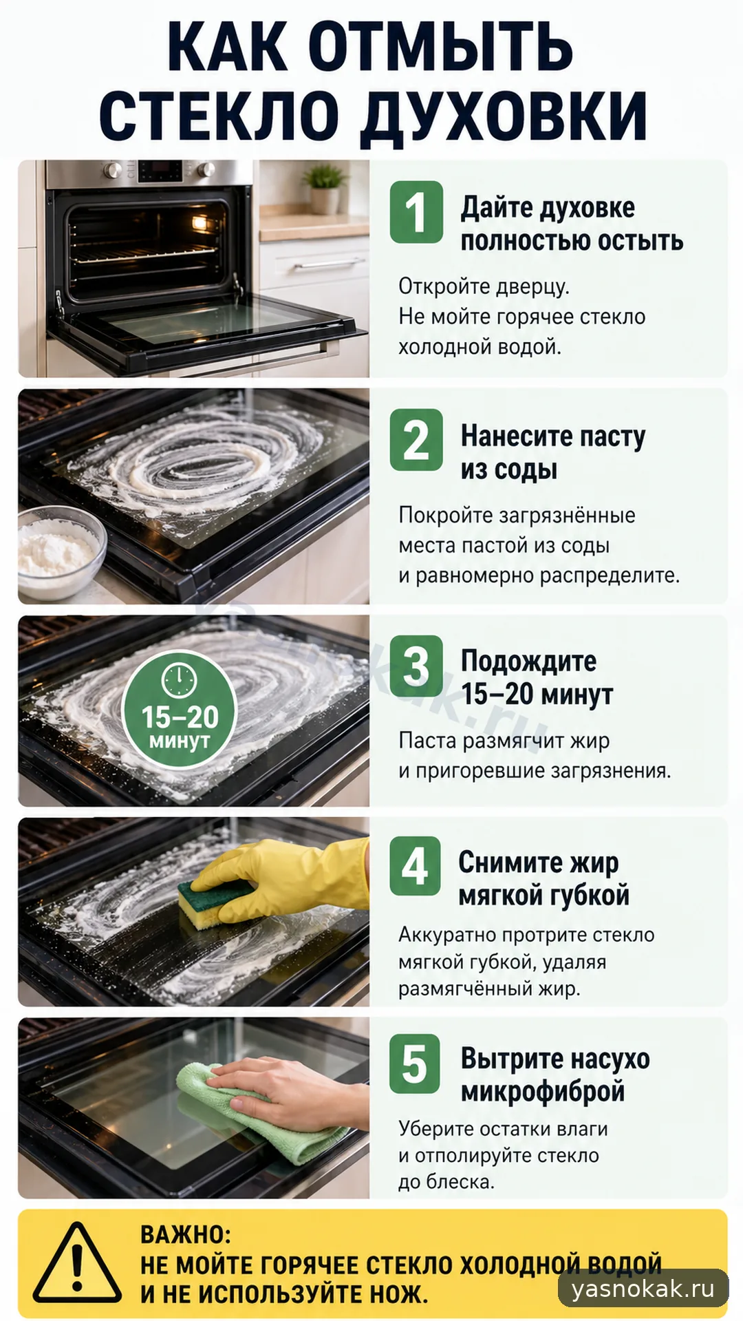 Схема: Как отмыть стекло духовки