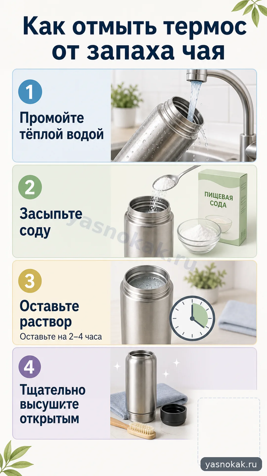 Схема: Как отмыть термос от запаха чая