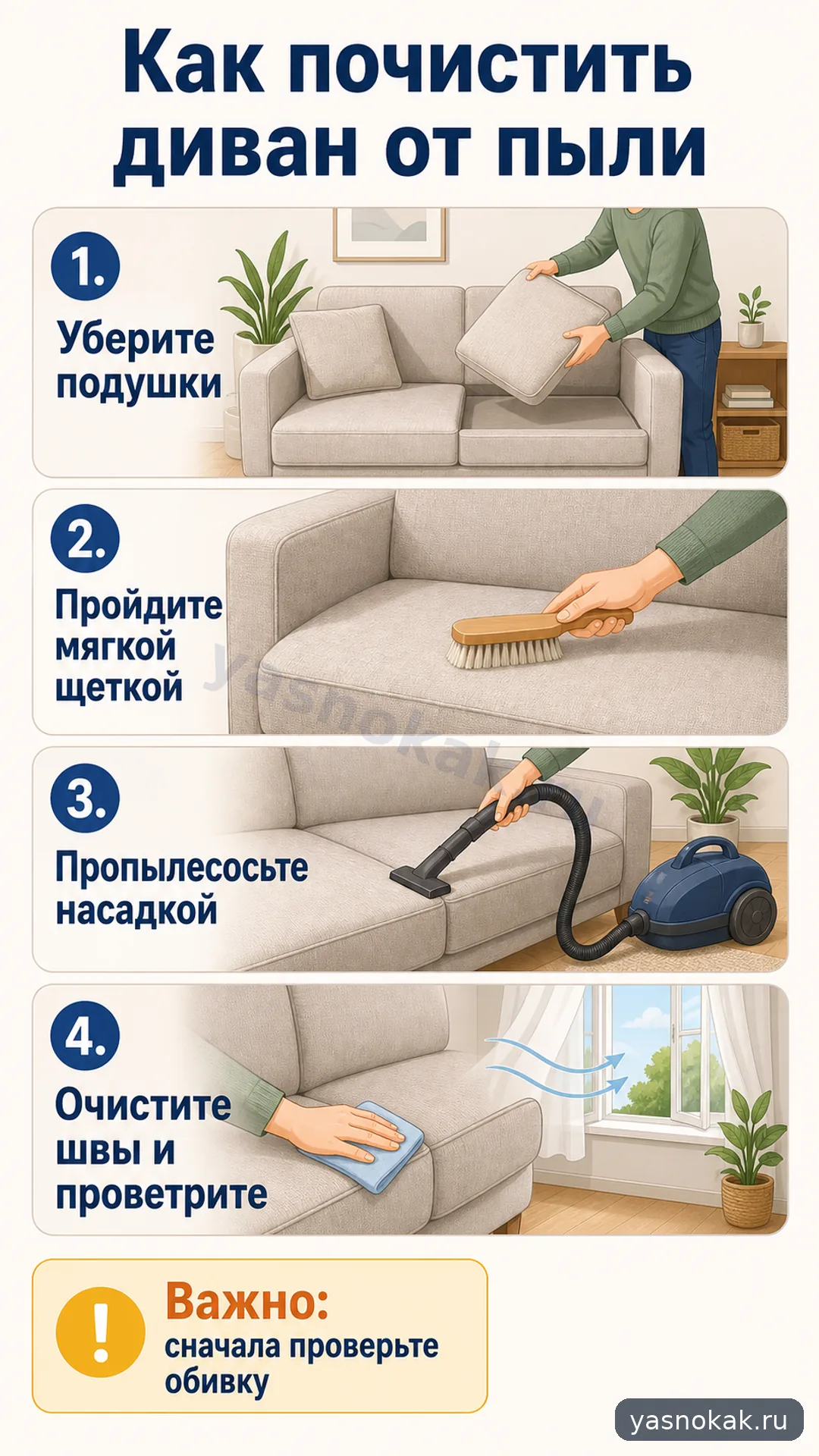 Схема: Как почистить диван от пыли