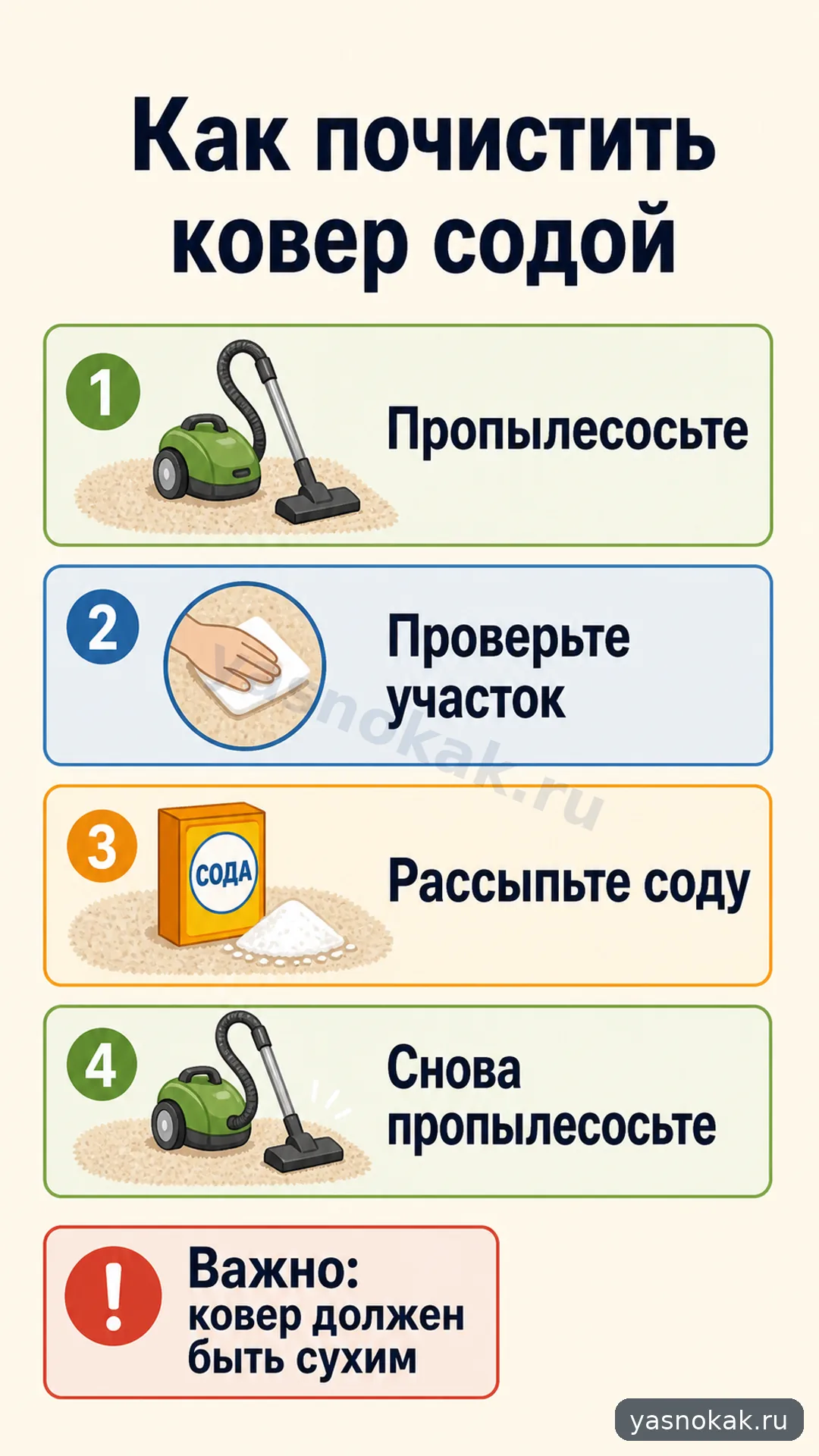 Схема: Как почистить ковер содой