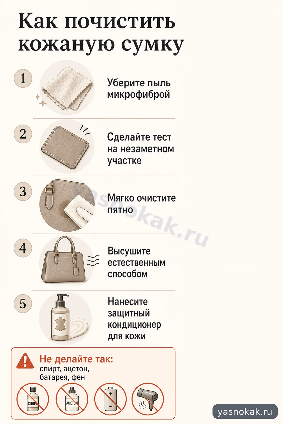 Схема: Как почистить кожаную сумку без разводов и повреждений