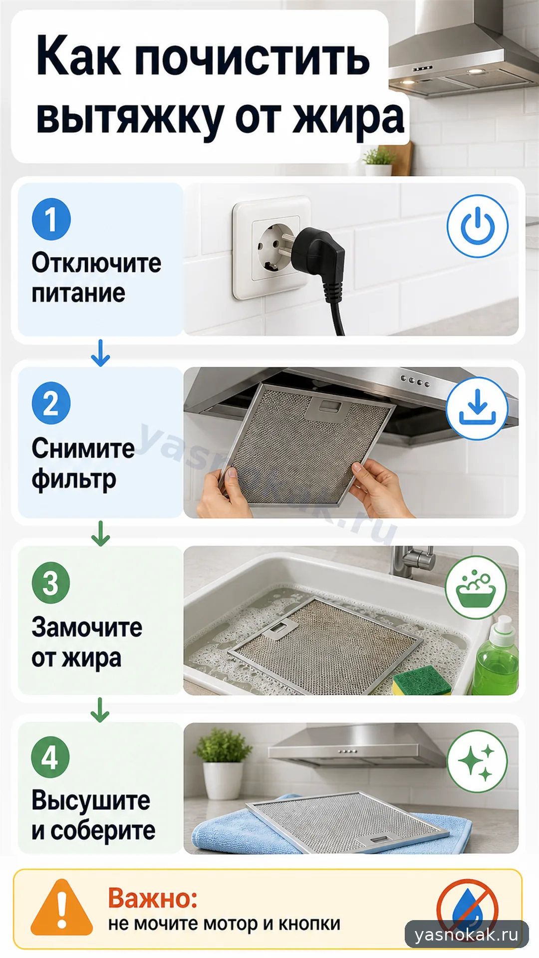 Схема: Как почистить кухонную вытяжку от жира