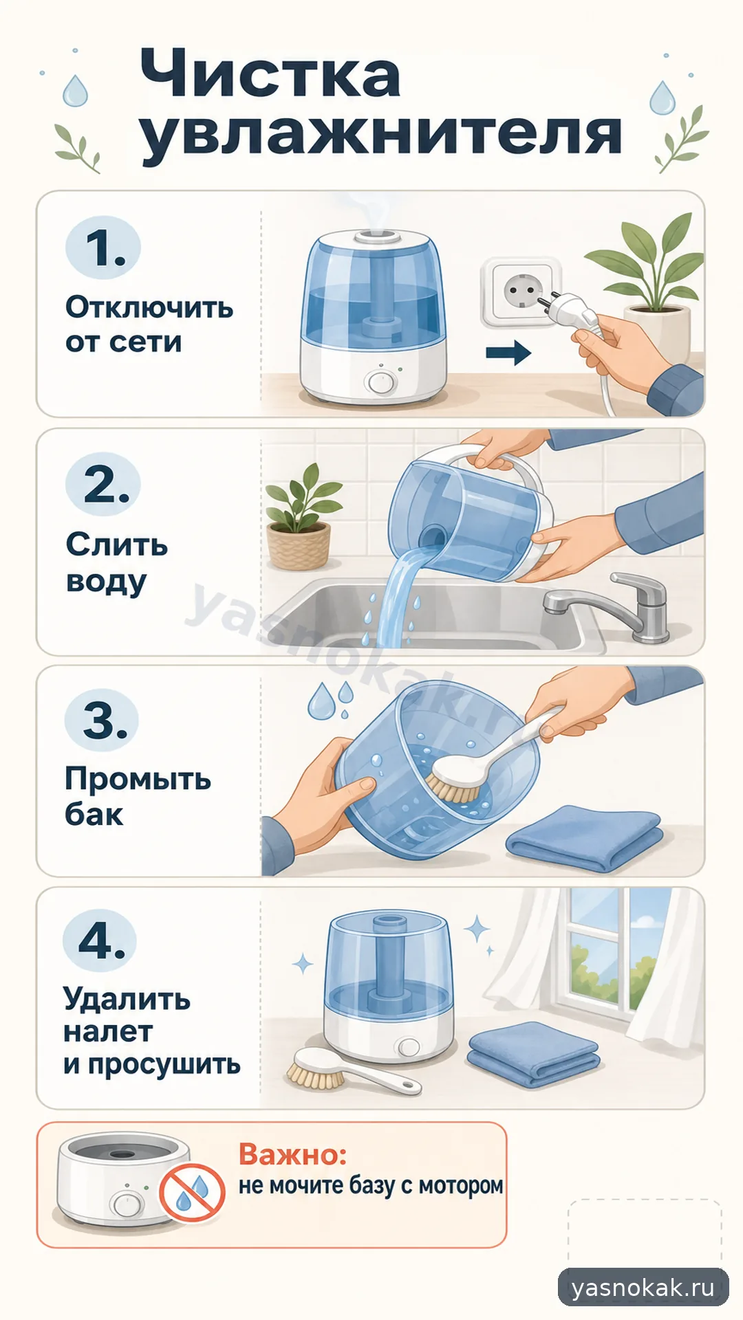 Схема: Как почистить увлажнитель воздуха