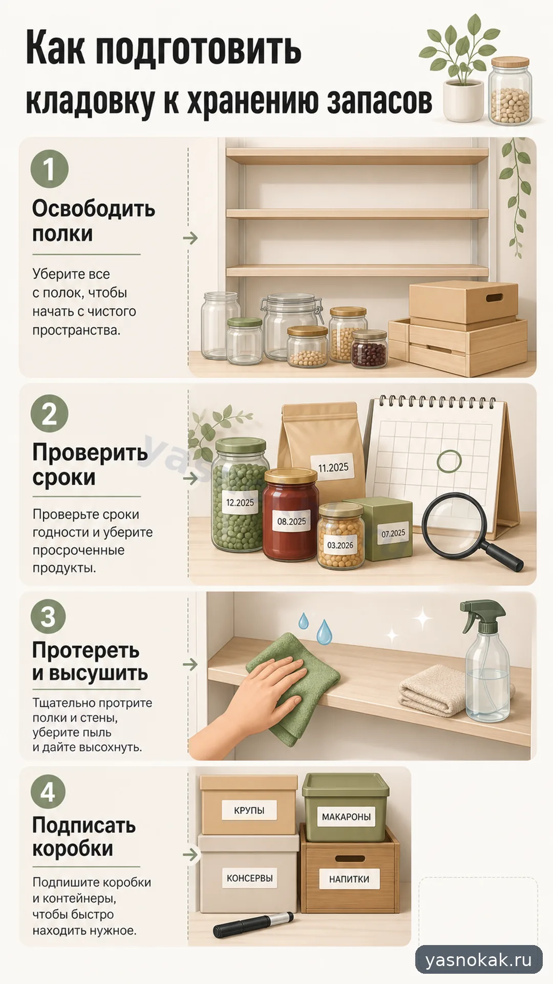 Схема: Как подготовить кладовку к хранению запасов