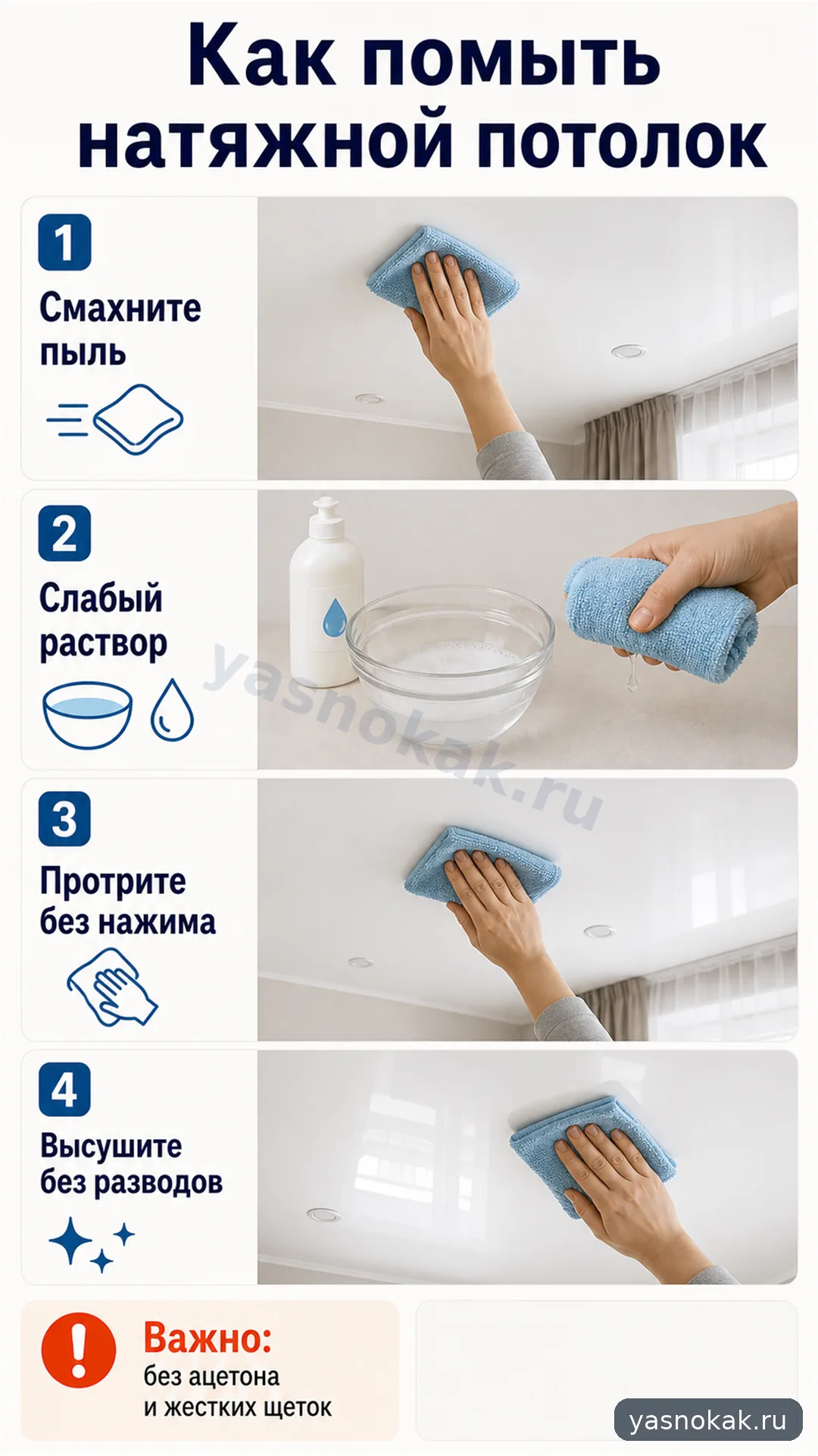 Схема: Как помыть натяжной потолок