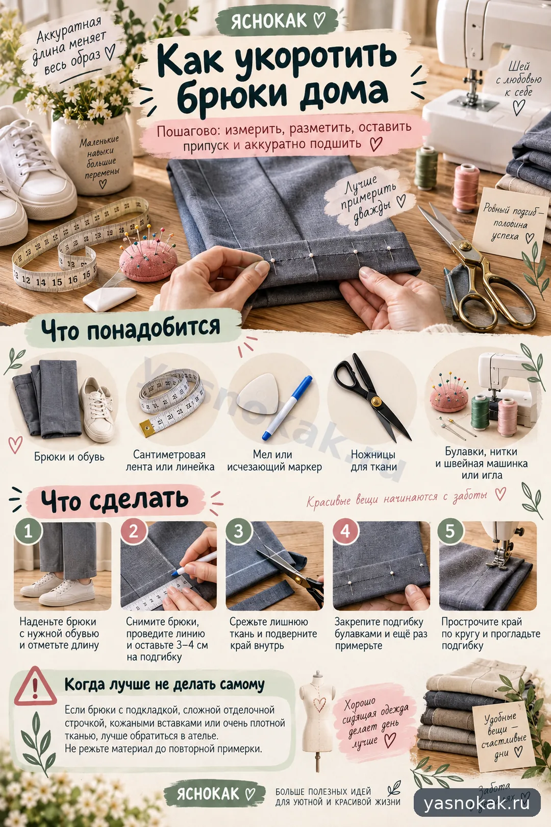 Схема: Как правильно подшить брюки своими руками